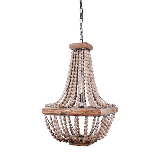 Hello Honey® Wood & Metal Framed Chandelier with Wood Bead Draping